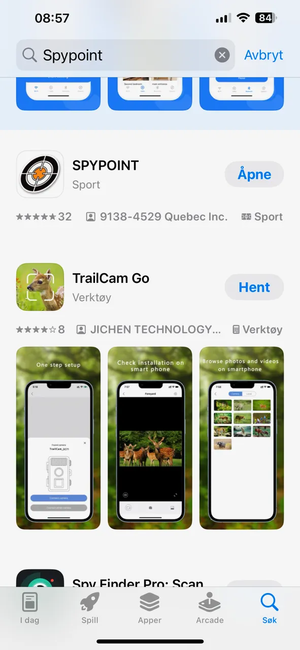 Spypoint-appen på mobilen